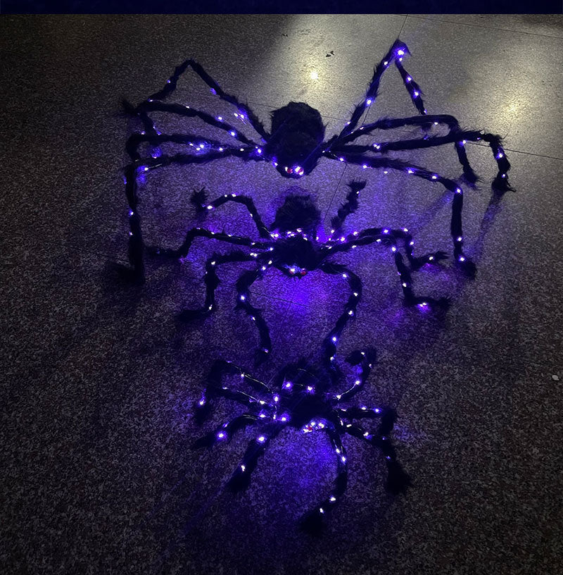 New Halloween Glowing Plush Spider Decoration Prop, Halloween Decoration, Halloween Spider Decoration, Halloween Spider Props, Halloween Glowing Plush Spider, light up spider web