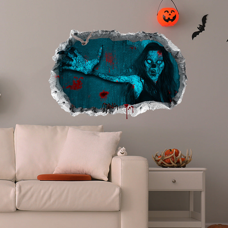 Halloween Horror Woman Bloody Handprint Decorative Wall Sticker, Halloween Sticker, Halloween Wallpaper, Halloween Horror Wallpaper, Halloween Decoration