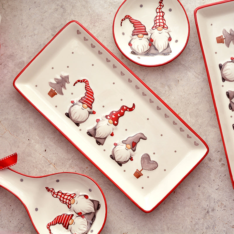 Christmas Minimalist Creative Rectangular Ceramic Plate Gnomes, Christmas Gnomes Plate, christmas decoration, christmas items,  diy christmas decorations, christmas table decorations,  Xmas Decoration, christmas shop, cheap christmas decorations,