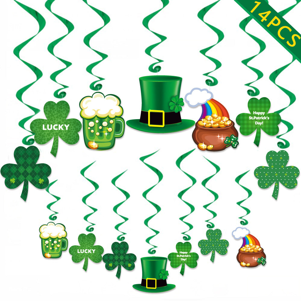 Decorative Clover Lucky Grass Pull Irish Alphabet Flag Hanging Ornaments