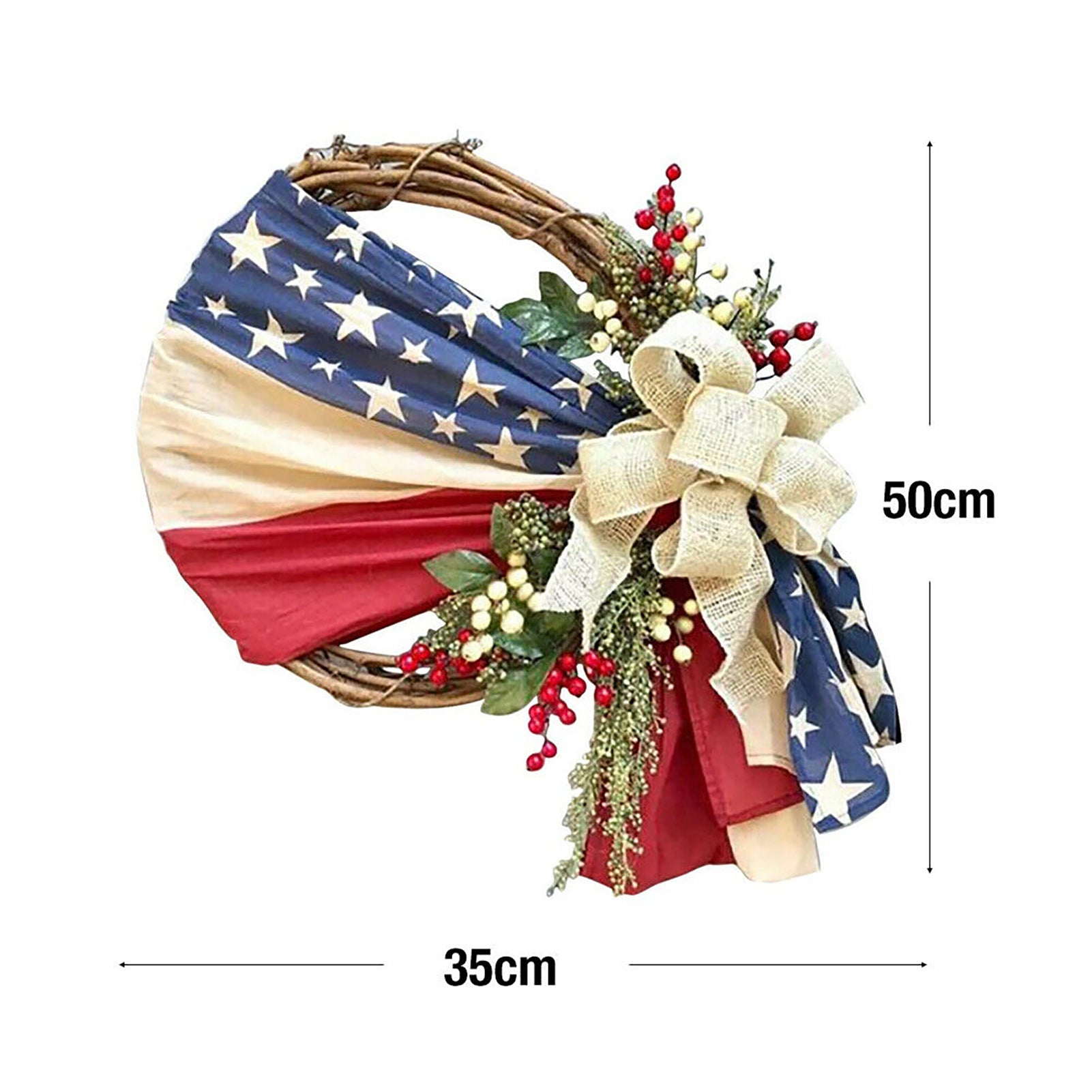 American National Day Independence Rattan Circle Large Floral Wreath, 4th of july decoration, patriotic wreath, decoration item, home decoration items, room decoration items, wall decoration items house decoration items, fourth of july decorations, patriotic decor, center table decoration,
