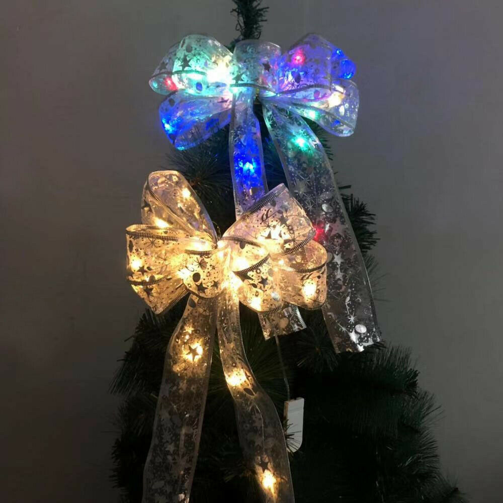 LED Christmas Tree Top Topper Ribbon Bow, Outdoor and Indoor Christmas decorations Items, Christmas ornaments, Christmas tree decorations, salt dough ornaments, Christmas window decorations, cheap Christmas decorations, snowmen, and ornaments.