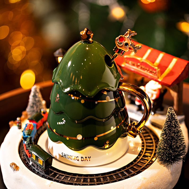 Cute And Creative Girl Christmas Tree Cup, Creative Cute Cartoon Snowman Santa Claus Ceramic Cup Christmas Mug Small Gifts, christmas coffee cups, Christmas Cups, gingerbread mugs, Christmas Tea Cups, Xmas Mug, 