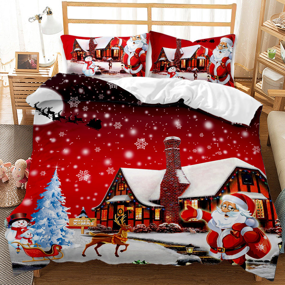 Red Christmas 3D Digital Print Ground Bedding Three-piece Set, Christmas Bedding Three Piece Set, christmas pillow cases, christmas pillow covers, christmas pillow covers 18x18, christmas throw pillow covers, christmas pillow case, xmas pillow covers, holiday throw pillow covers, zippered christmas pillow covers, gnome pillow covers, snowman pillow covers, christmas pillow cases standard,