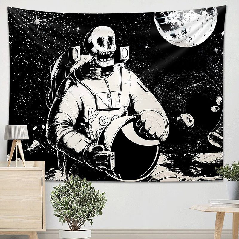Tapestry Black And White Skeleton Astronaut Halloween Party Decoration Wallpaper, Halloween Wallpaper, Wallpaper, Halloween, Skeleton Wallpaper, Scary Wallpaper, Buy Halloween Wallpaper