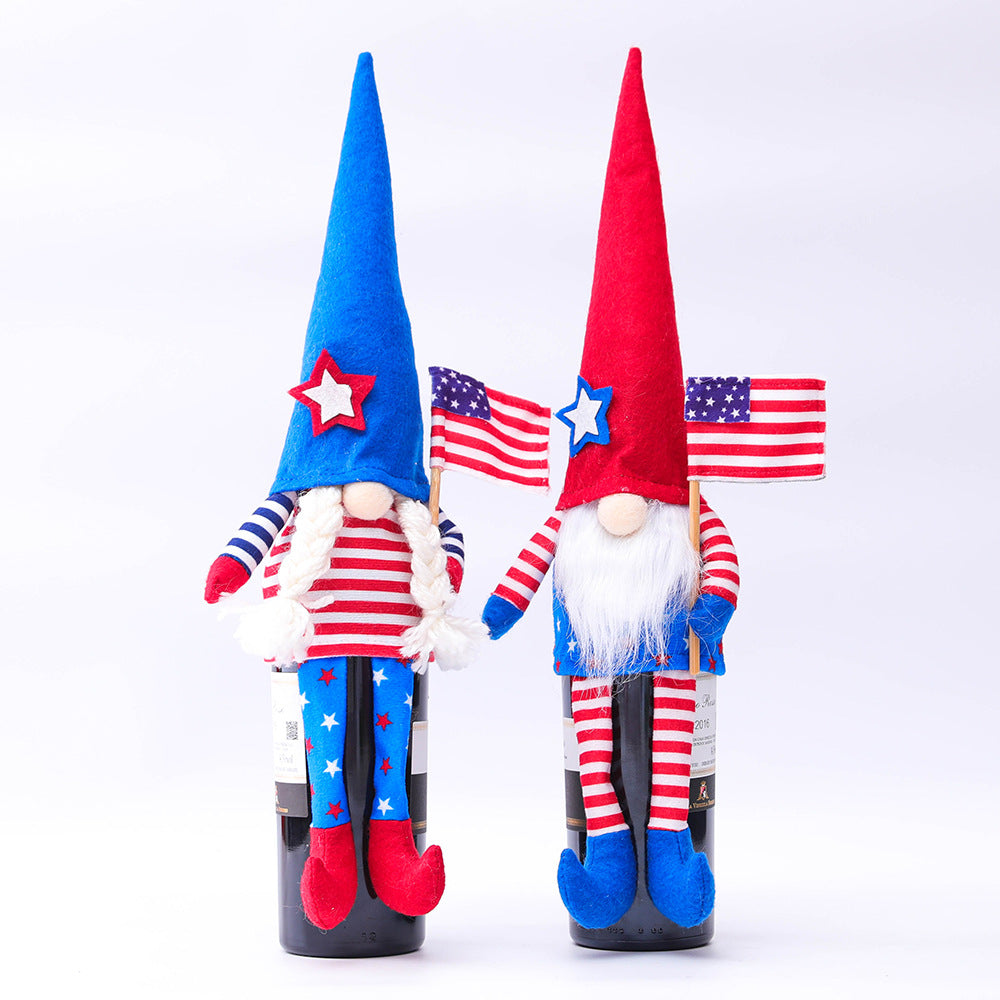 Flag Day Long Legs Red Wine Set Gnomes, 4th July gnomes, Independence Day gnomes, Patriotic gnomes, American flag gnomes, Uncle Sam gnomes, Fireworks gnomes, Red, white, and blue gnomes, Bald eagle gnomes, Liberty bell gnomes, Stars and stripes gnomes, Statue of Liberty gnomes, Patriotic decorations, Happy Independence Day gnomes