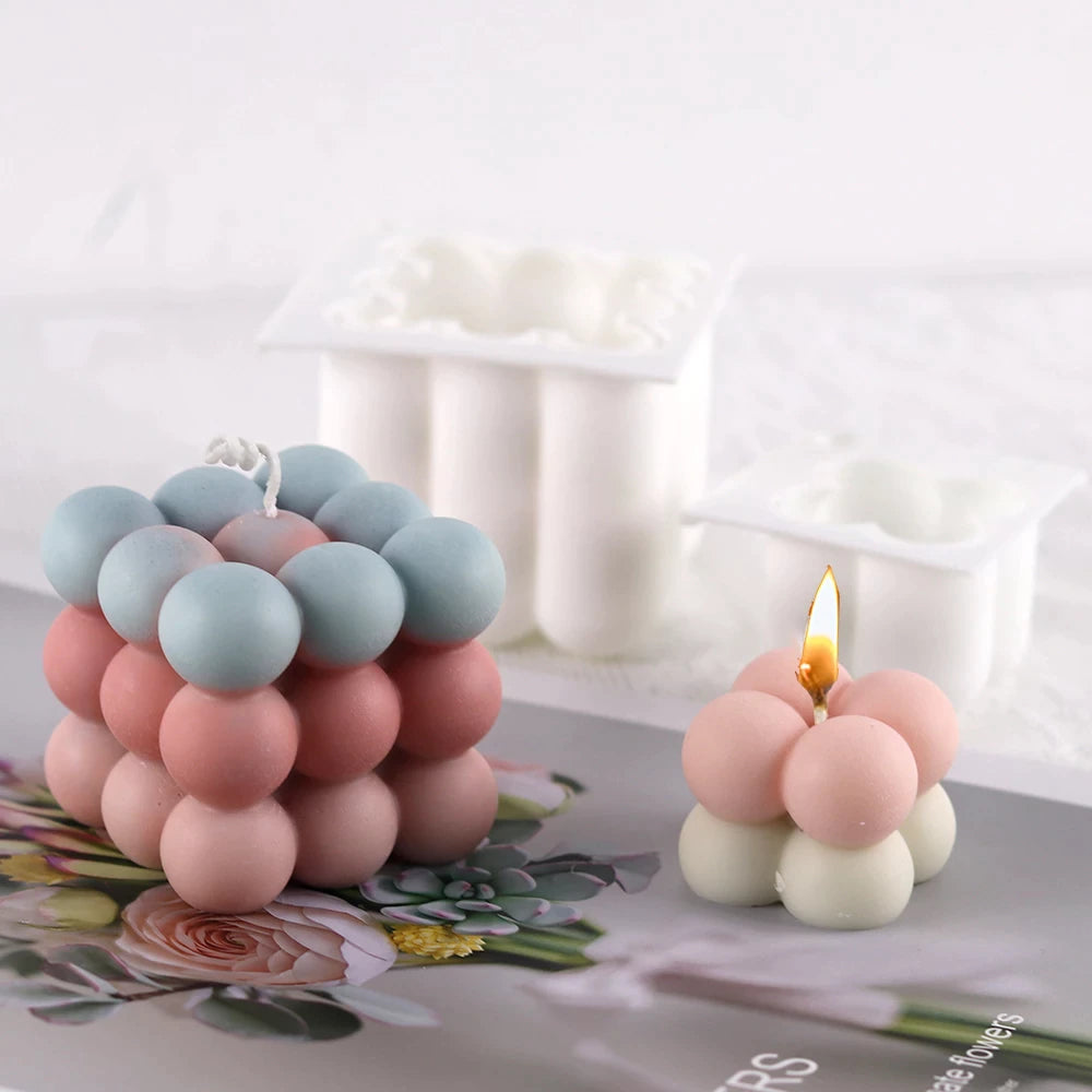 Silicone candle molds are a popular choice for candle-making because they are flexible, durable, and easy to use. Consider the size and shape of the candles you want to make and choose a mold that will accommodate your needs, Non-stick Bubble Cube Candles Silicone Mold 3D Aromathera