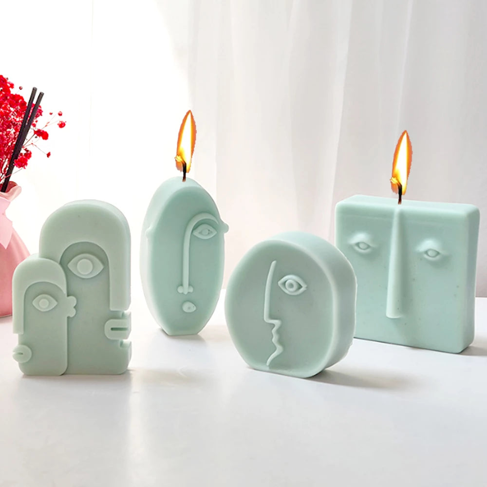 Irregular Abstract Face Diy Handmade Candle Mold, Silicone candle molds, Christmas tree candle molds, Halloween pumpkin candle molds, Easter egg candle molds, Animal candle molds, Sea creature candle molds, Fruit candle molds, Geometric candle molds, Abstract candle molds, DIY candle making molds,