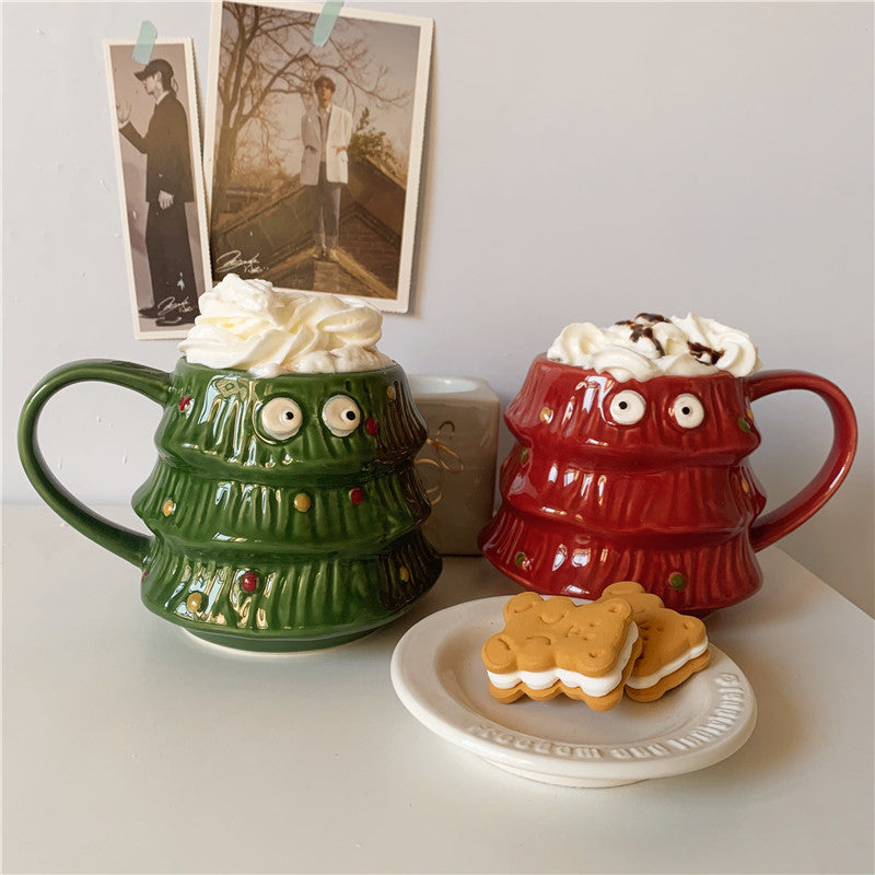 Christmas Tree Smart Little Eyes Couple Ceramic Mug, christmas coffee cups, Christmas Cups, gingerbread mugs, Christmas Tea Cups, Xmas Mug, 