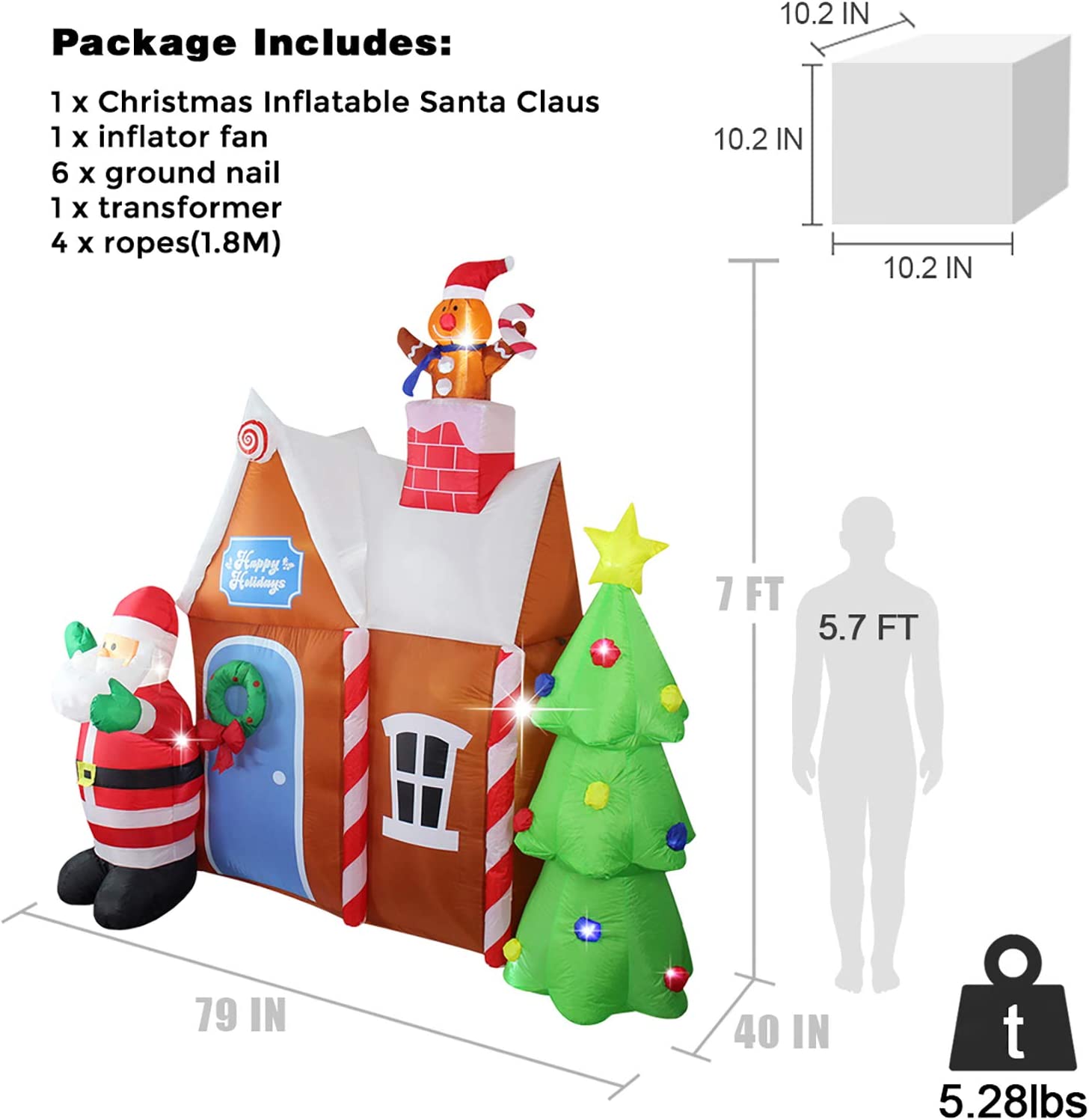 7ft Christmas Inflatable Decorations Gingerbread House With Santa Claus Blow Up Built-in LED Lighted For Outdoor Indoor Yard, Christmas Inflatable, Christmas Inflatable Decoration, Holiday Season Inflatable, Christmas inflatables, Christmas inflatables on Sale, Christmas inflatables 2022, Christmas inflatables lowes, Christmas inflatables wholesale