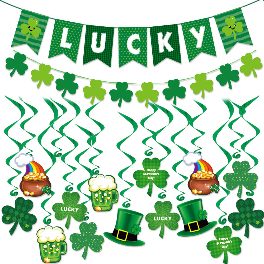 Decorative Clover Lucky Grass Pull Irish Alphabet Flag Hanging Ornaments