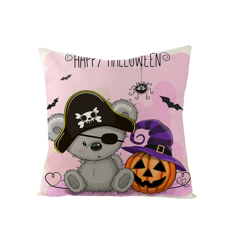 Halloween Linen Cute Cartoon Printed Kitten Pumpkin Head Pillow Cover, Halloween Pillow Cover, Halloween Pillowcase, halloween Printed Kitten Pillow Cover,