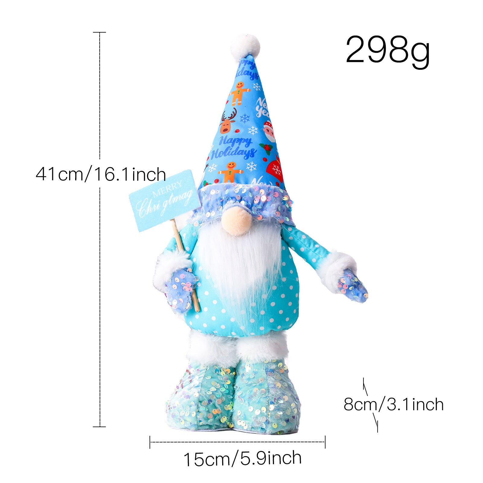 Sequin telescopic action figure for women, sequin telescopic action figure for men, christmas gnomes, blue gnomes, 