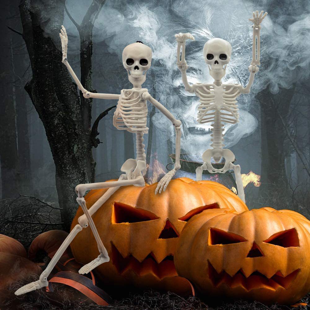 Halloween Plastic Skull Skeleton Model Scene Arrangement, Pumpkin lanterns, Jack o Lanterns, Halloween Lights, Halloween Decoration Ornaments, Halloween inflatables, carved pumpkins, Halloween wreaths, Halloween Candles.