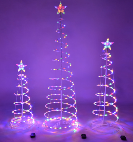 LED Christmas Lights Set Contains 3 Pieces Of Spiral LED Christmas Tree With Star Finial Freely Choose Twinkle Or Steady On Mode For Restaurant Exhibition Garden Patio Balcony Yard And So On, Christmas Lights, outdoor christmas lights, christmas tree lights, led christmas lights, solar christmas lights, outside christmas lights, christmas window lights, twinkly lights, christmas garland with lights, xmas lights, c9 christmas lights, battery operated christmas lights, lowes christmas lights