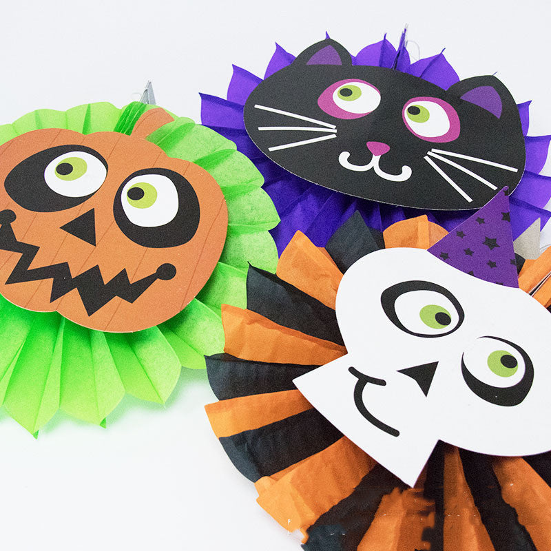 Halloween Decorative Cartoon Skull Pumpkin Colorful Paper Fan Set, Halloween Paper Decoration, Halloween Decorative  Paper Crafts, Halloween Skull Pumpkin Cartoon Handmade Paper Carfts