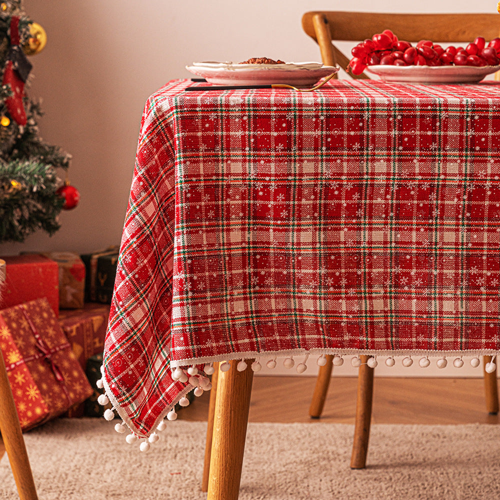 Christmas Snowflake Plaid Tablecloth Print Decoration Atmosphere, Outdoor and Indoor Christmas decorations Items, Christmas ornaments, Christmas tree decorations, salt dough ornaments, Christmas window decorations, cheap Christmas decorations, snowmen, and ornaments.
