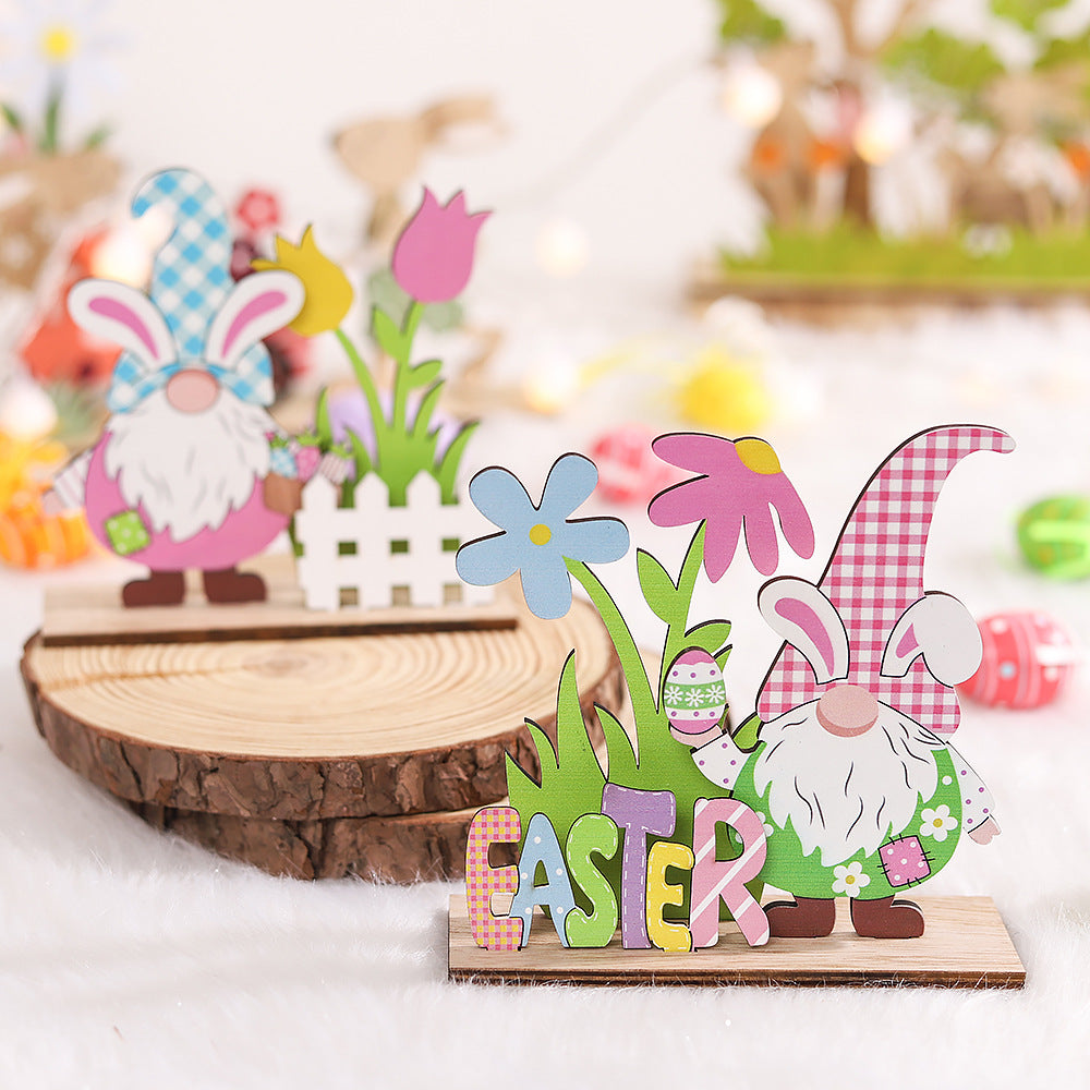 Easter Wooden Crafts Decoration Scene Dress Up Props, Easter Wooden Gnomes, Easter gnomes