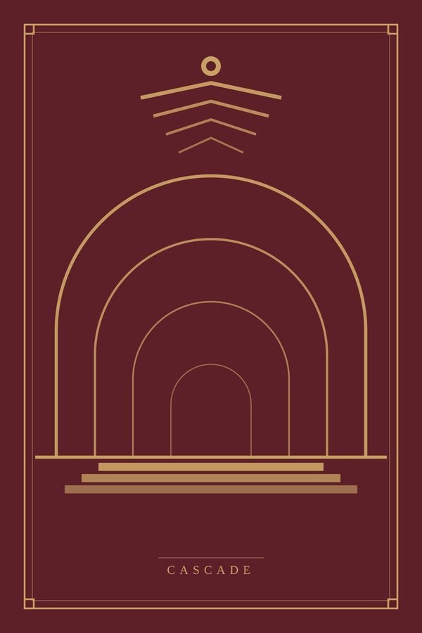 Cascade print in oxblood and brass