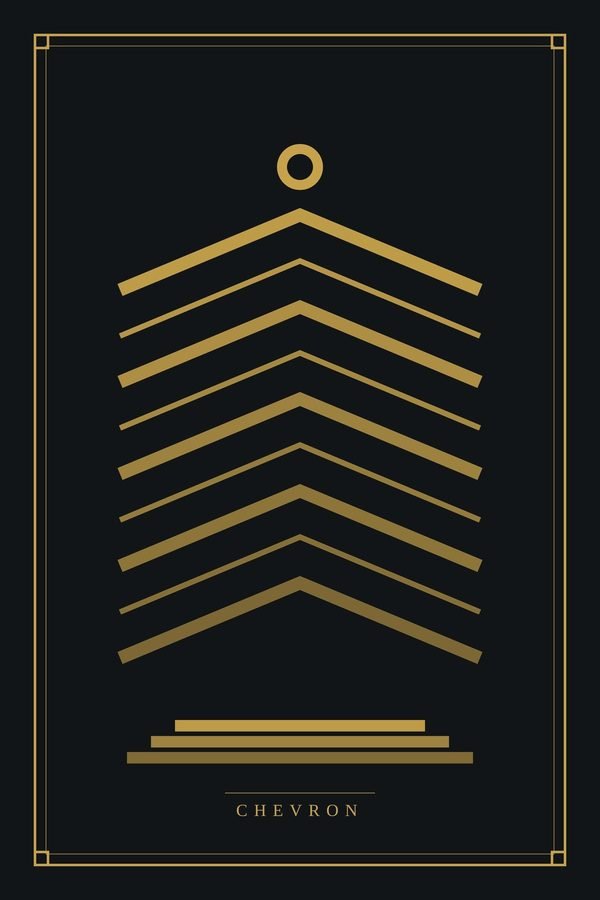 Chevron — Stacked chevrons climbing to a disc