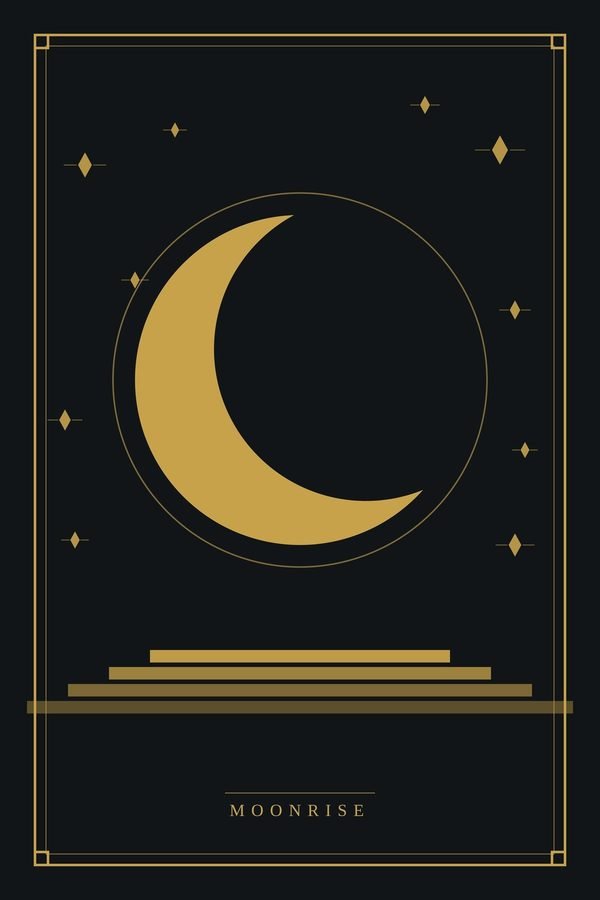 Moonrise — A crescent over a stepped horizon