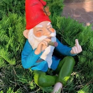 Hand-Painted Smoking and Meditating Red Gnome Resin Figurine