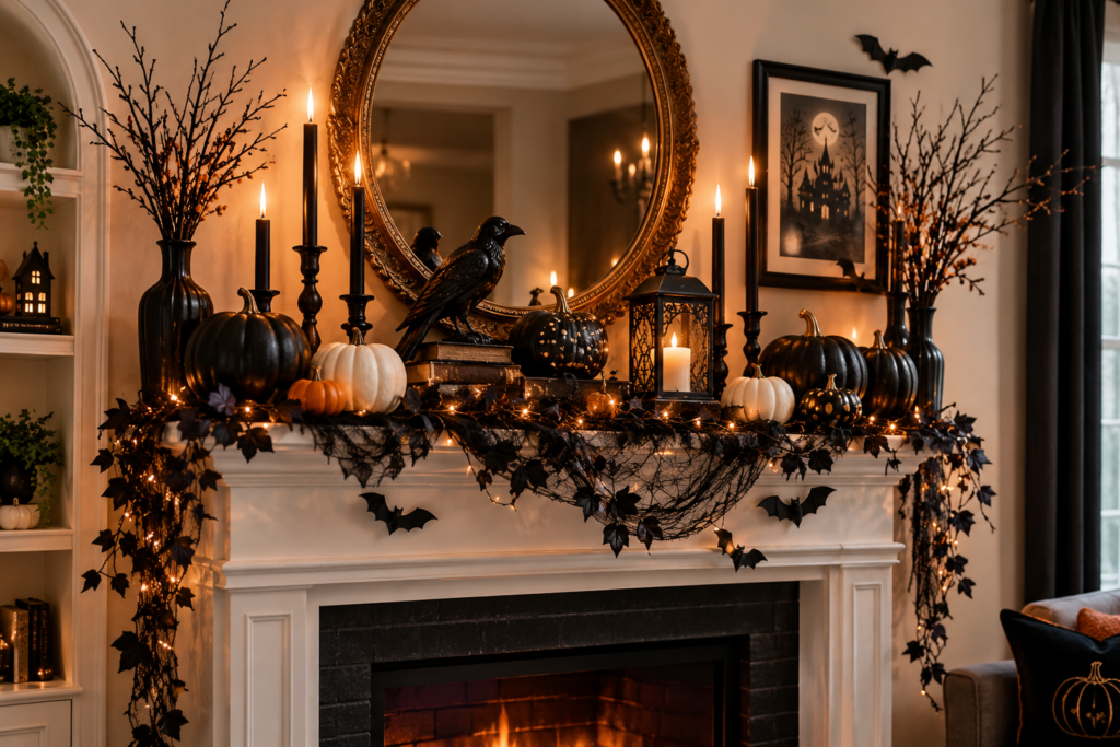 Elegant Halloween Mantel Decoration Ideas for a Chic Spooky Season