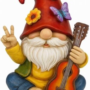 Rock & Peace Guitar Playing Garden Gnome Resin Statue