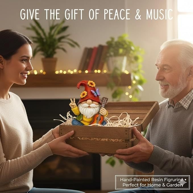 Rock & Peace Guitar Playing Garden Gnome Resin Statue - Image 5