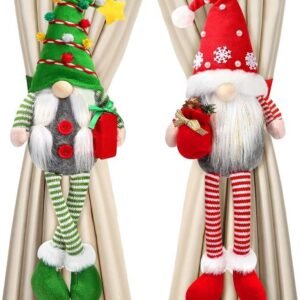2-Pack Christmas Gnome Curtain Tiebacks, Mr. And Mrs. Gnome Holiday Window Decor