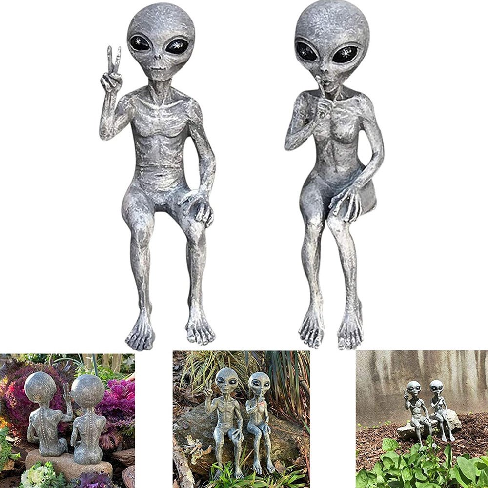 Painted Resin Alien Garden Statue Ornament - Image 5