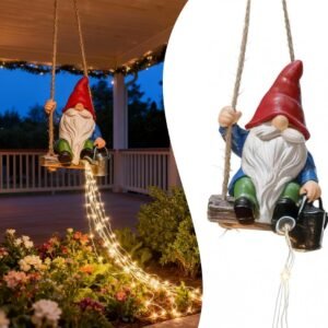 Solar Swing Gnome Garden Decor – Hanging Outdoor Light Figurine