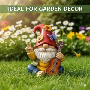 Rock & Peace Guitar Playing Garden Gnome Resin Statue