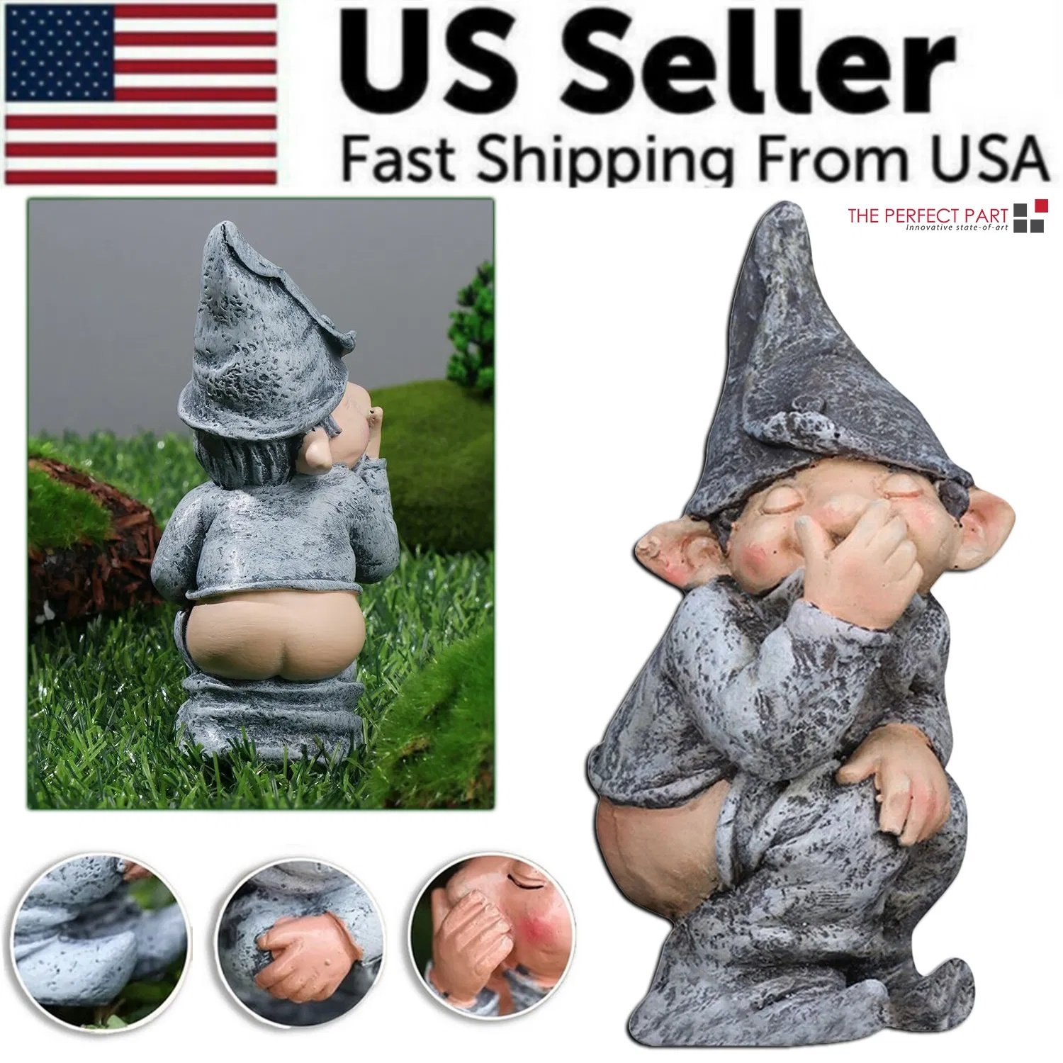 Pooping Naughty Gnome Miniature Resin Statue - Funny Garden Ornament