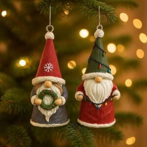 2-Pack Christmas Gnome Hanging Ornaments, Hand-Painted Resin Decor