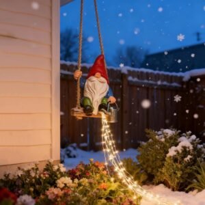 Solar swing gnome garden decor figurine hanging outdoors