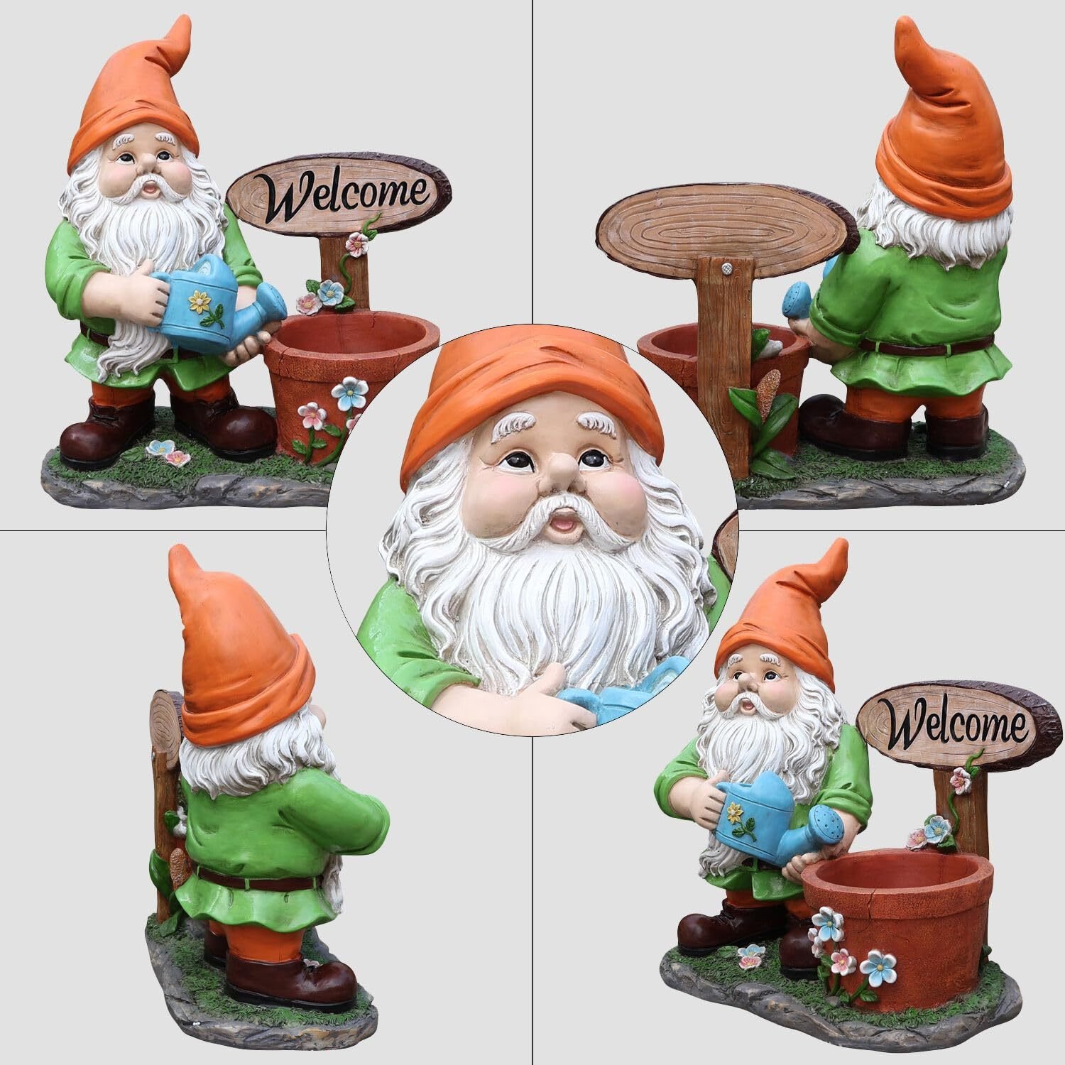 Large Outdoor Gnome Planter Statue with Welcome Sign – 27.5-Inch Resin Yard Sculpture - Image 4