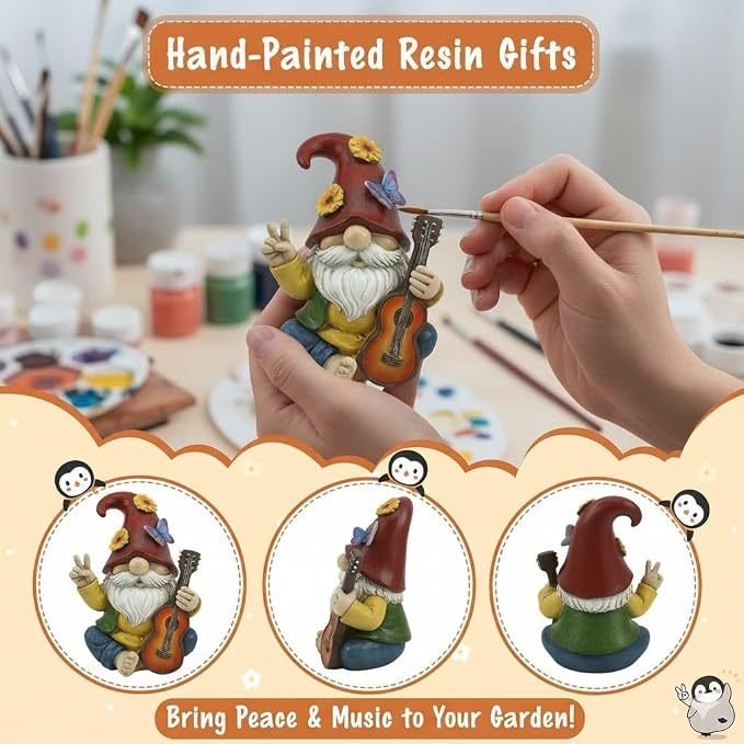Rock & Peace Guitar Playing Garden Gnome Resin Statue - Image 4